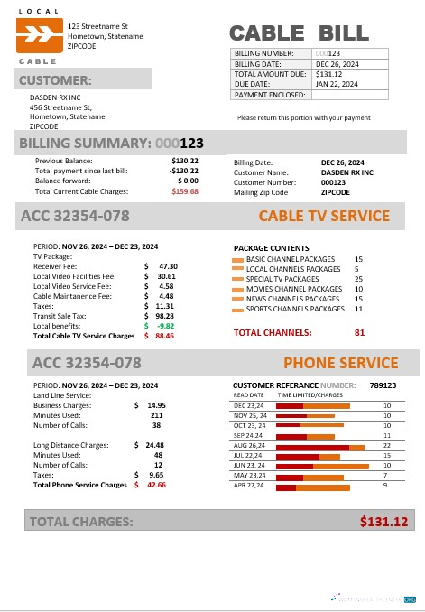 Download USA Marine Local Cable business utility bill template in Word and PDF formats Photoshop template